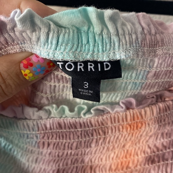 Torrid Babydoll Knit Smocked Off-Shoulder Bell Sleeve Top - Picture 9 of 9
